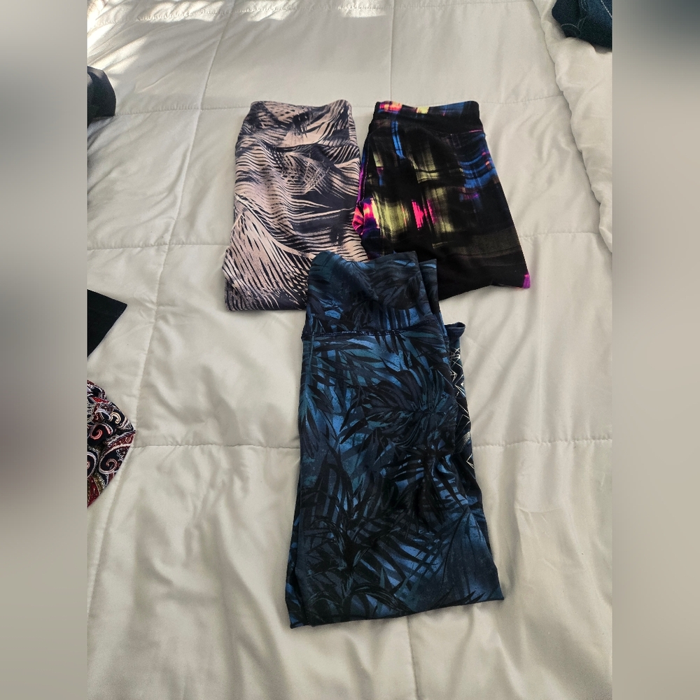 Set of Three Patterned Leggings Athletic Size Medium Bundle